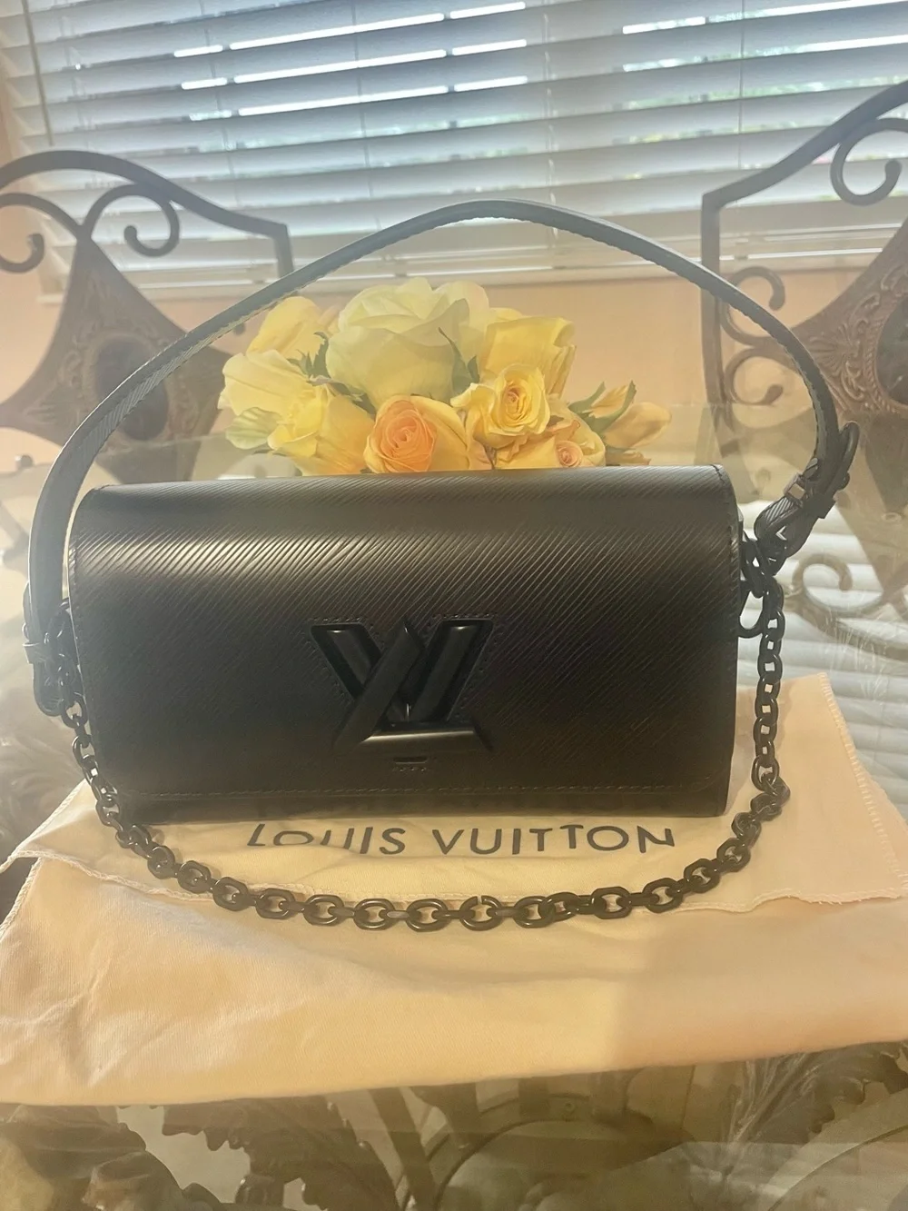 Black Epi Leather Chain Shoulder Bag